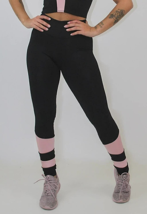 Calça Preto com Rosê Detalhe Canela Legging Fitness | REF: LX91