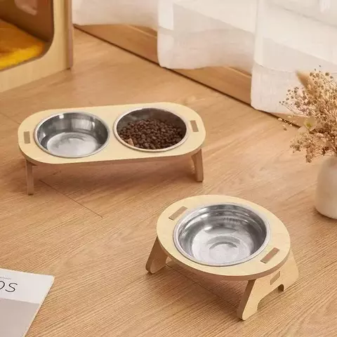 Tigelas de madeira elevadas para cães com suporte ajustável, tigelas de água