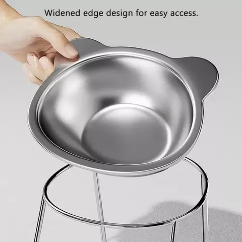 Comedouro Elevado e Inclinado para Gatos – Aço Inoxidável, com Suporte e Proteção de Pescoço