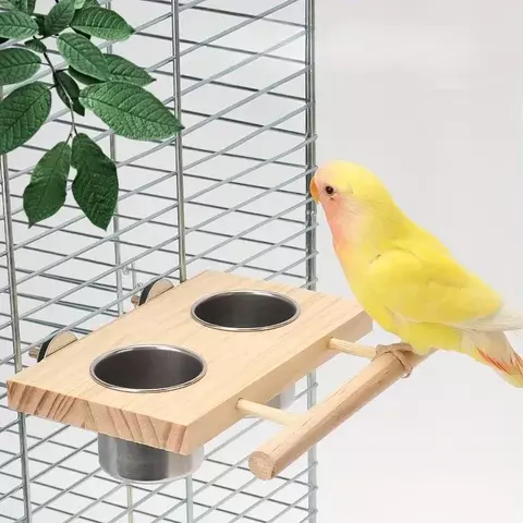 Comedouro Duplo Inox com Poleiro para Gaiola