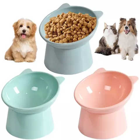 Tigela de comida para gatos inclinada, tigela elevada para gatos, prato ergonômico