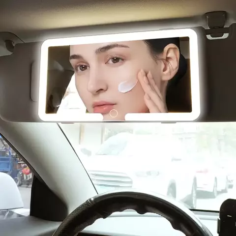Viseira de sol do carro led espelho de vaidade auto decoração interior pára-sol espelhos de maquiagem com 3 modos de luz led carregamento usb espelho hd