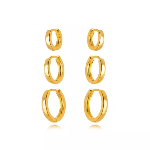 Brinco Semijoia Trio Argola Lisa - Ouro