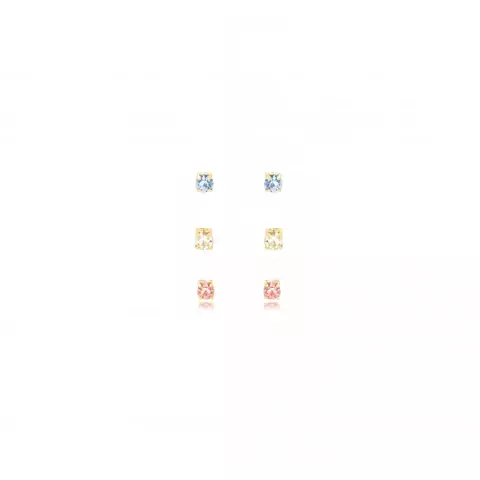 Brinco Semijoia 3 Furos Ponto de Luz Colorido - Ouro