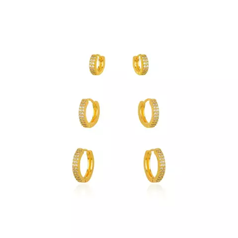 Brinco Semijoia Trio Argola Micro Zircônia