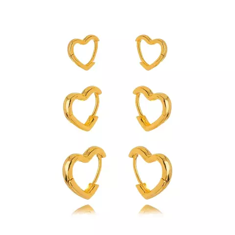 Brinco Semijoia Trio Argola Coração Liso - Ouro