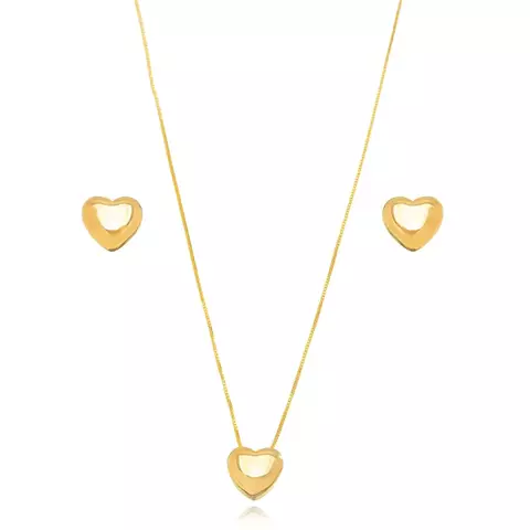 Conjunto Semijoia Coração Liso