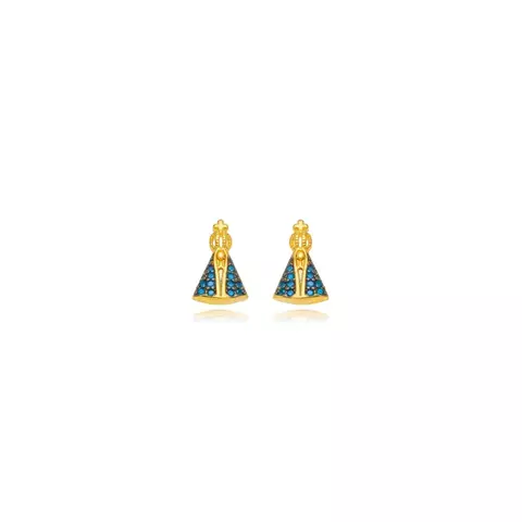 Brinco Semijoia Nossa Senhora Micro Zircônia - Ouro