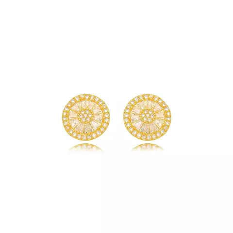 Brinco Semijoia Pizza Cravejado - Ouro