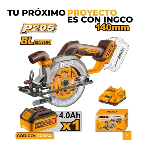 SIERRA CIRCULAR 5 1/2PLG /140MM 20V BRUSHLESS + 1 BATERIA 4AH + 1 CARGADOR 2AH