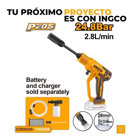 HIDROLAVADORA 24.8BAR (P20S) 20V (SIN BATERIA NI CARGADOR) + ACCESORIOS