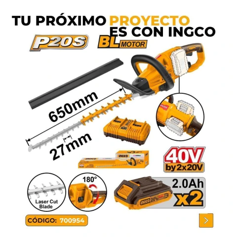 CORTACERCO 25.5PLG / 650MM 3600SPM (P20S) 40V BRUSHLESS + 2 BATERIAS 2AH + CARGADOR DOBLE 4AH
