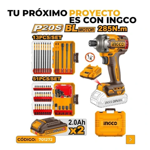 SET ATORNILLADOR DE IMPACTO HEX + 2 BATERIAS 2AH + 1 CARGADOR 2AH + JUEGO DE 51 ACCESOR