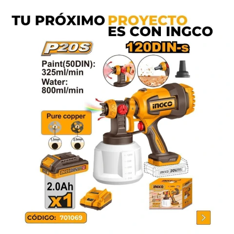 PISTOLA PARA PINTAR 0.8L/MIN + 1 BATERIA 2AH + 1 CARGADOR 2AH