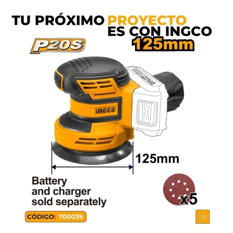 Lijadora Roto Orbital 5PLG/125MM (SIN BATERIA NI CARGADOR) + ACCESORIO