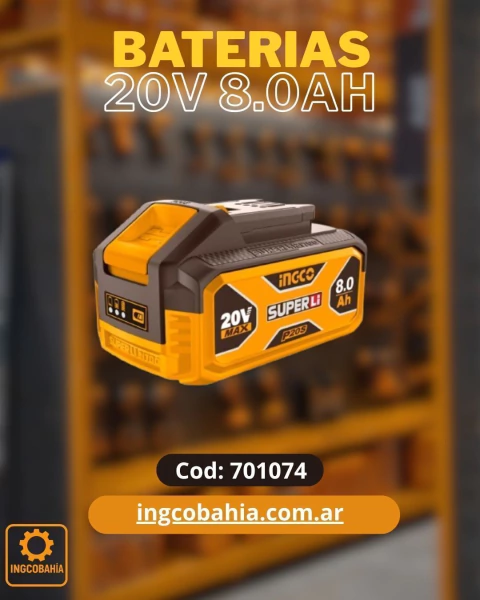 BATERIA DE LITIO 20V (P20S) 8AH BASE CUADRADA INDUSTRIAL
