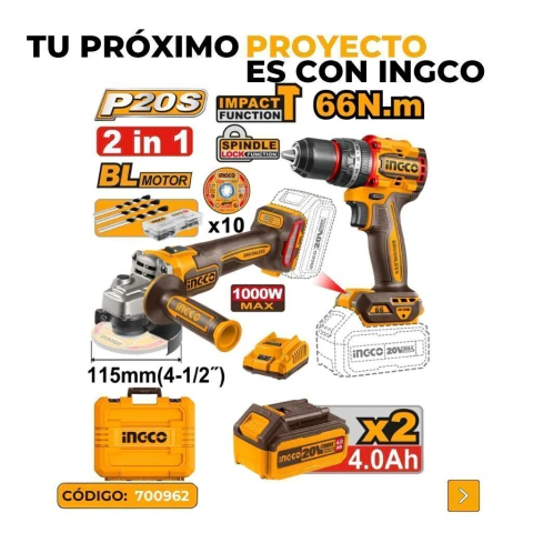 Set Amoladora + Taladro + Batería 4AH + Batería 2AH + Cargador 2Ah