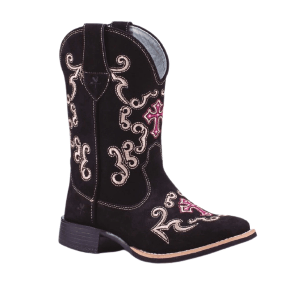 BOTA TEXANA FEMININA NOBUCK PRETO COM BORDADO