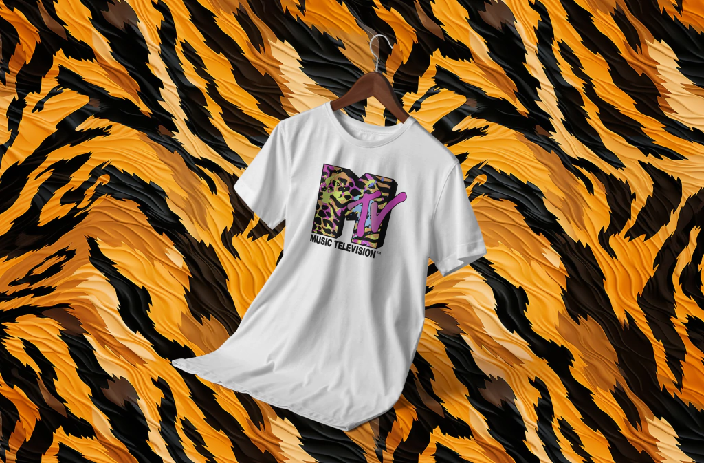 MTV Animal Print Paint Splatter Logo T- Shirt