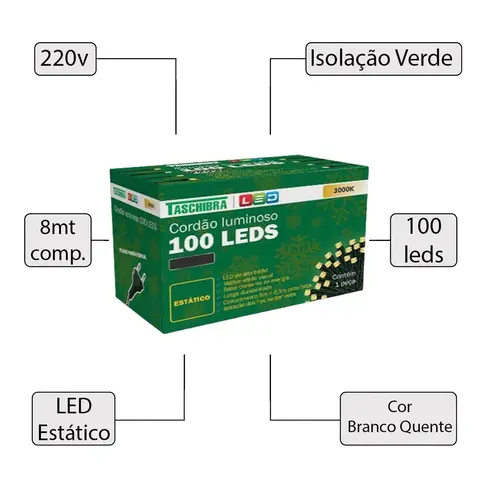CORDAO LED 100L ESTATICO 5,7MT 5W 220V COLOR - TASCHIBRA