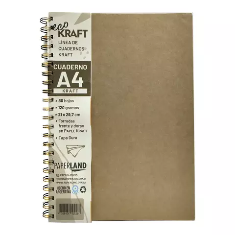 Cuaderno Paperland Eco Kraft A4 Liso 80h 120g