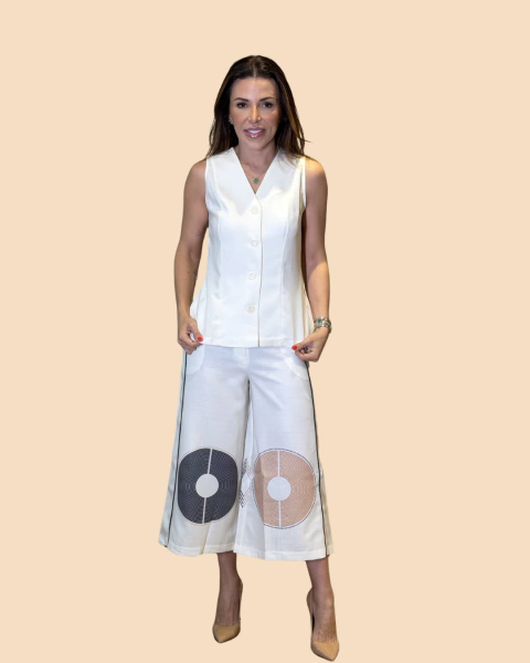 CONJUNTO COLETE E CALÇA PANTACOURT ESTAMPADA