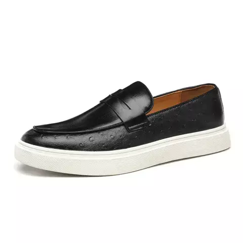 Mocassins de couro em relevo masculinos, slip-on, sola grossa, sapatos casuais,