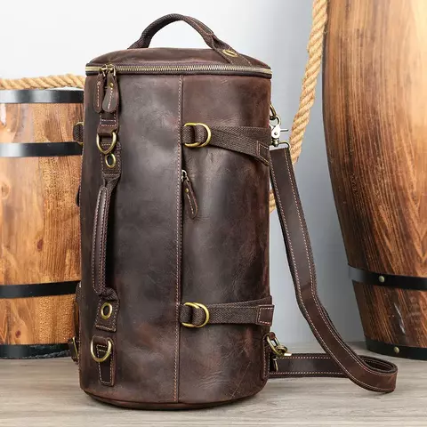 Bolso Multifuncional "El Barril" - Cuero Genuino Café