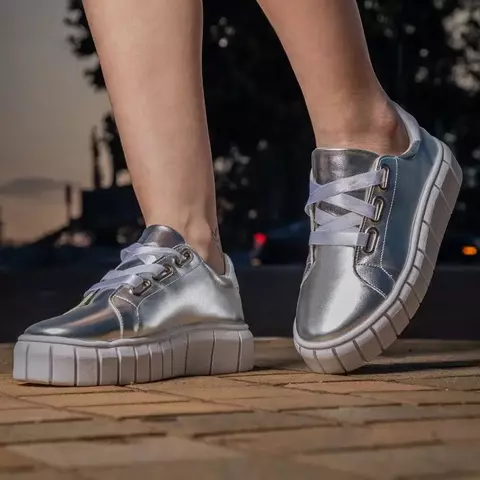 Tênis Casual Feminino Glitter GuGi Cano Curto Com Cadarço De Cetim 605-GG