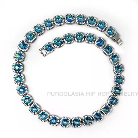 Colar Luxuoso Azul e Roxo 12mm – Corrente Cubana Estilo com Strass Brilhantes, Unissex