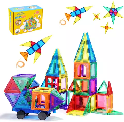 Conjunto de 65 peças de Blocos de Construção Magnéticos 3D Coloridos Transparentes Brinquedo Educacional de Construção