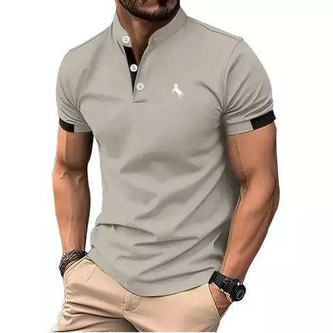 Camisa polo masculina de manga curta com gola alta, moda casual, estampa de logotipo, slim fit, primavera, verão - comprar online