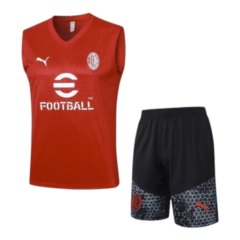 Kit Treino adulto - Camisa e Shorts - AC Milan Puma 23/24 - Preto e vermelho