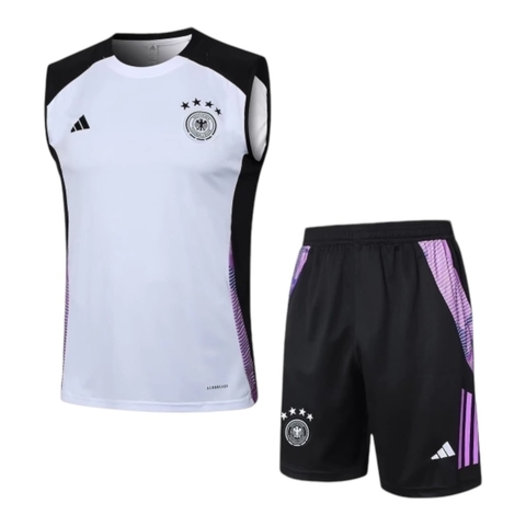 Kit Treino adulto - Camisa e Shorts - Seleção Alemanha Adidas 24/25 - Branco e preto com detalhes em roxo