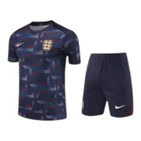 Kit Treino adulto - Camisa e Shorts - Seleção Inglaterra Nike 24/25 - Azul com detalhes em vinho e roxo
