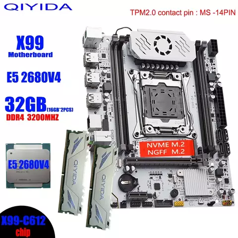 Qiyida x99 kit placa-mãe conjunto lga 2011-3 xeon e5 2680 v4 processador cpu 32g