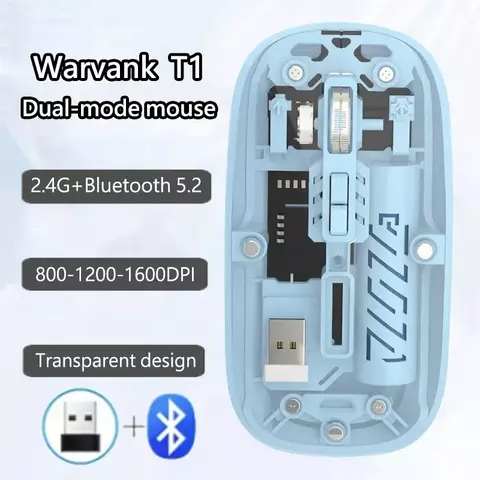Mouse Sem Fio Transparente WARVANK T1 – Bluetooth e 2.4G Recarregável