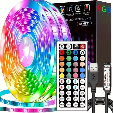 Fita de LED RGB com Controle Remoto 24/44 Teclas - Iluminaçăo Decorativa para Qu