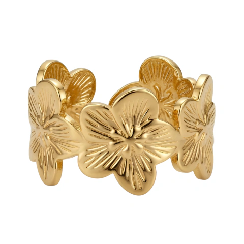 Anel Petali Flor Orgânico Banhado A Ouro Aço Inoxidável
