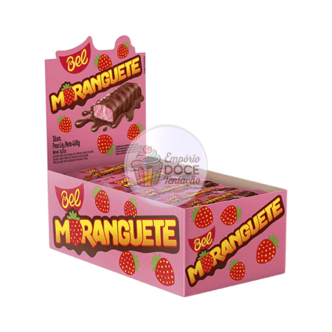 Bombom Moranguete: recheio morango + cobertura chocolate ao leite