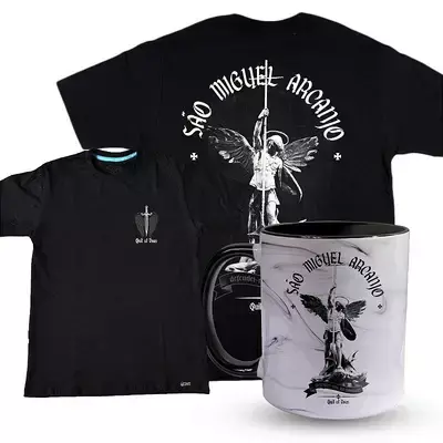 Kit Camiseta São Miguel Arcanjo Monocromático + Caneca - ref 217