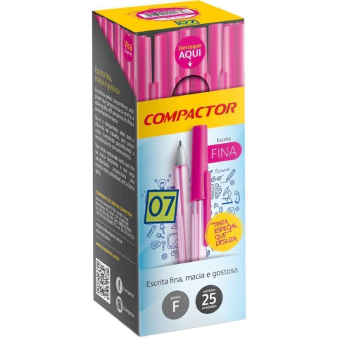 CANETA ESFEROGRAFICA COMPACTOR 0,7mm Fina Pink