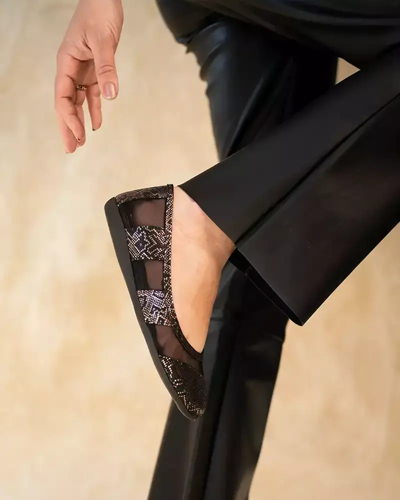 Balerinas mesh transparencia con reptil peltre Gamin