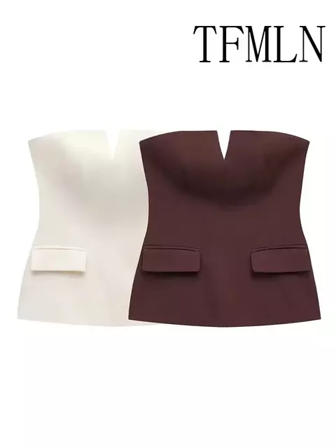 Top feminino sem alças alfaiataria, tendência Primavera/Verão