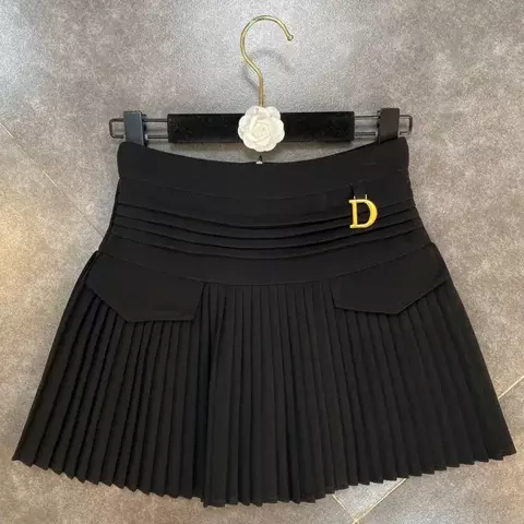 Saia feminina de cintura alta, com forro plissada glamourosa casual
