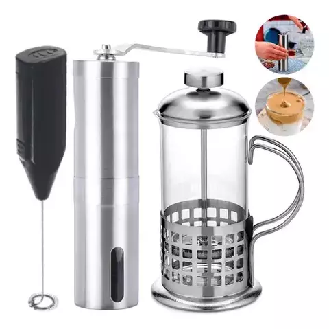 Jarra Cafetera Tetera + Molinillo Grano Cafe + Espumador