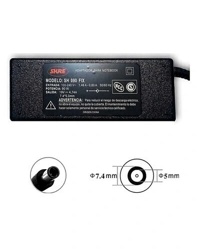 Cargador Notebook Shure Sh-cnf90w-3 (19v/4,74a-7.4x5.0mm Pin Ins)