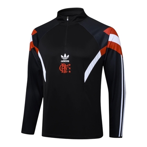 Jaqueta Corta-Vento Flamengo Treino 25/26 - Masculina Adidas - Preta com detalhes em branco e vermelho