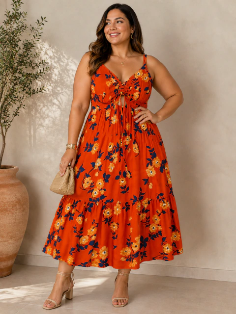 Vestido Longo Floral com Alças Finas