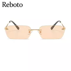 Óculos de sol retângulo lente transparente, óculos fashion sem aro para mulheres design de marca - comprar online